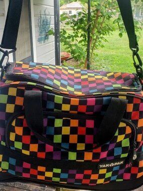 Vintage Yak Pak Rainbow Checkered Duffle Bag Y2K 90s Retro Weekender Gym Pride